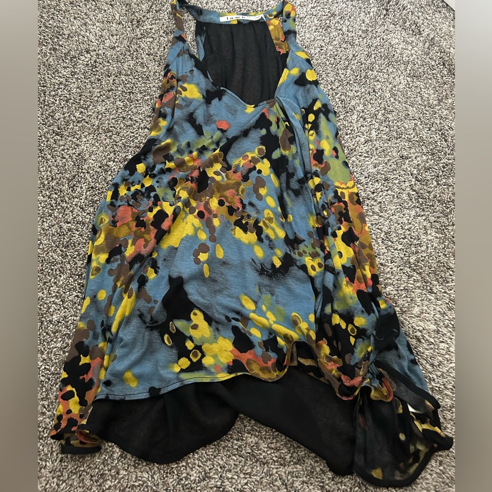 L.A.M.B. Blue and Yellow Abstract Tank Top Size Medium